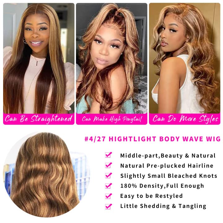 HD Transparent Lace Front Wigs 4/27 Highlight Wig Body Wave Human Hair 13x4/13x6 Lace Frontal Wigs Pre Plucked Natural Hairline