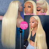 13x4 Pre Plucked Transparent Lace Frontal Wig with Baby Hair 150% Density Straight Blonde