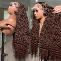 YKB 300 High Density Curly Wigs Human Hair Chocolate Brown Deep Water Wave 13X6 HD Lace Frontal Brazilian #2 Colored Raw Wig