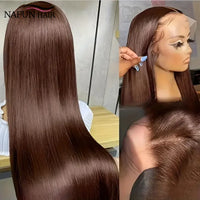 34 Inch Chocolate Brown Human Hair Wigs Straight 13x4 13x6 HD Transparent Lace Frontal Wig For Women Brazilian Remy Virgin Hair