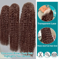 YKB 300 High Density Curly Wigs Human Hair Chocolate Brown Deep Water Wave 13X6 HD Lace Frontal Brazilian #2 Colored Raw Wig