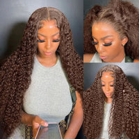 YKB 300 High Density Curly Wigs Human Hair Chocolate Brown Deep Water Wave 13X6 HD Lace Frontal Brazilian #2 Colored Raw Wig