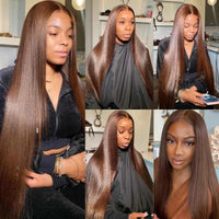 34 Inch Chocolate Brown Human Hair Wigs Straight 13x4 13x6 HD Transparent Lace Frontal Wig For Women Brazilian Remy Virgin Hair