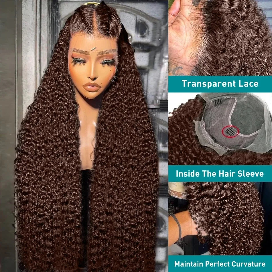 YKB 300 High Density Curly Wigs Human Hair Chocolate Brown Deep Water Wave 13X6 HD Lace Frontal Brazilian #2 Colored Raw Wig