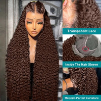 YKB 300 High Density Curly Wigs Human Hair Chocolate Brown Deep Water Wave 13X6 HD Lace Frontal Brazilian #2 Colored Raw Wig