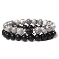 2Pcs/Set Couples Distance Bracelets male Black Lava Stone Beads bracelet female wood beads Charm Bracelets Women Men bracelet