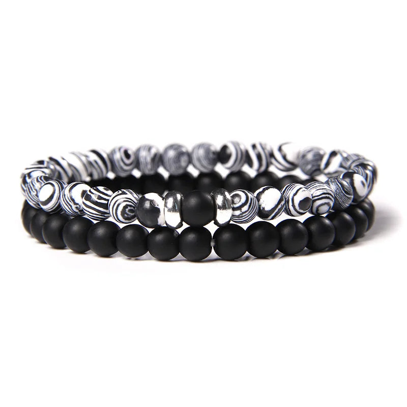 2Pcs/Set Couples Distance Bracelets male Black Lava Stone Beads bracelet female wood beads Charm Bracelets Women Men bracelet