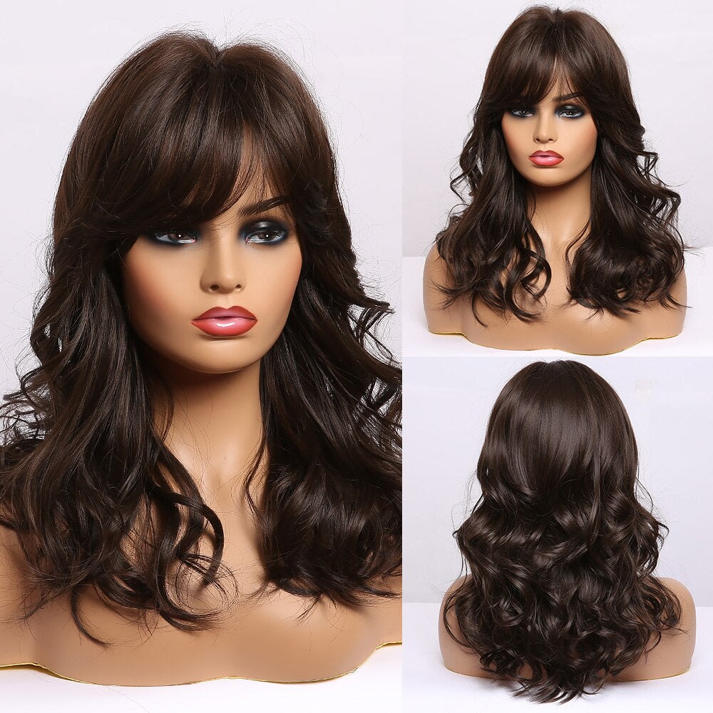 ALAN EATON Short Silky Straight Synthetic Wigs with Bangs Black Brown Lolita Bobo Wigs For Women Cosplay Daily Heat Resistant