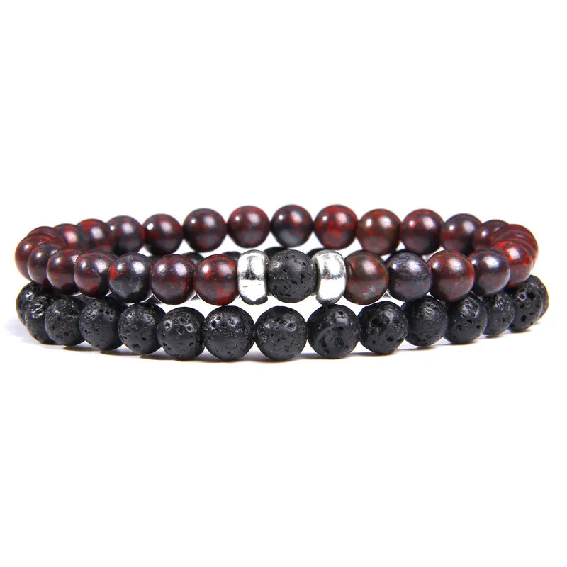 2Pcs/Set Couples Distance Bracelets male Black Lava Stone Beads bracelet female wood beads Charm Bracelets Women Men bracelet
