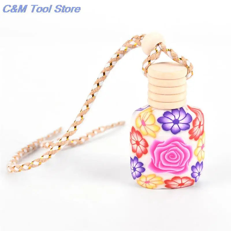 12ml Car Perfume Bottle Hanging Air Scent Freshener Perfume Diffuser Floral Art Printed Car Interior Decoration Travel Bottles