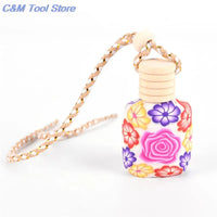 12ml Car Perfume Bottle Hanging Air Scent Freshener Perfume Diffuser Floral Art Printed Car Interior Decoration Travel Bottles