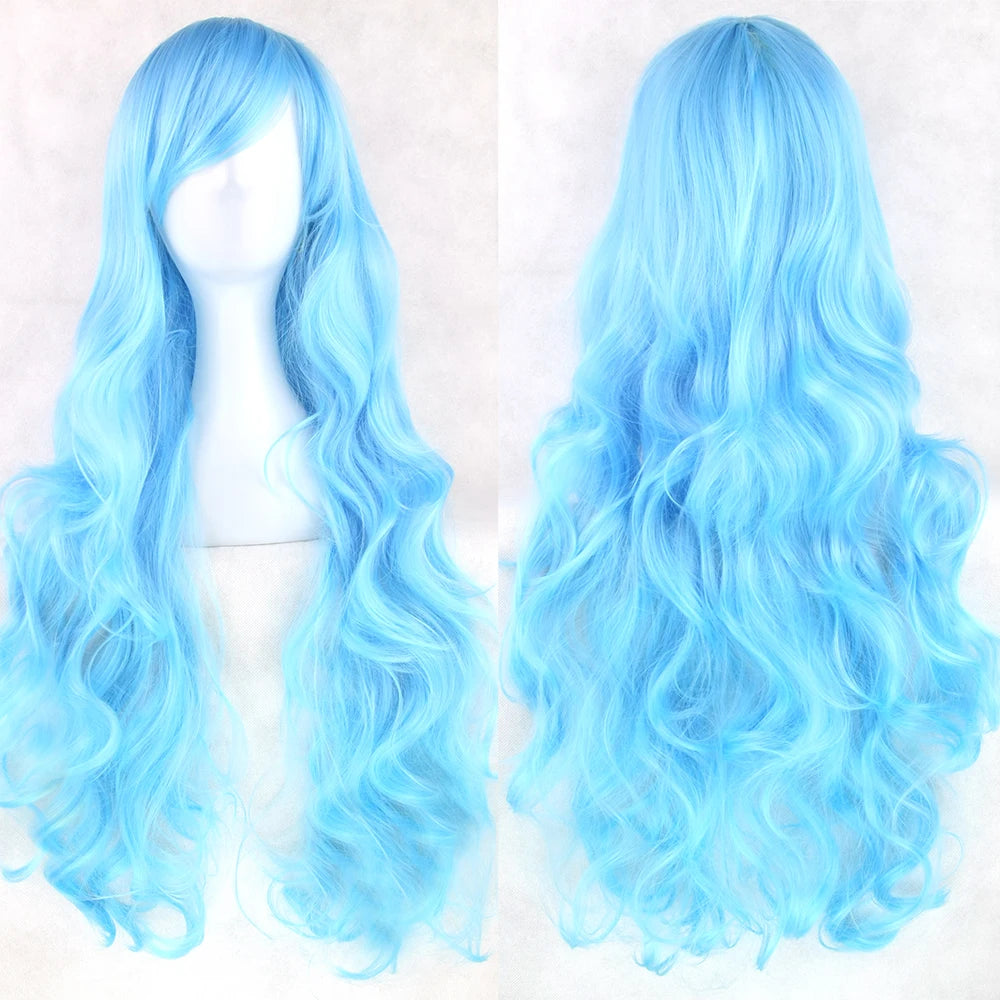 Soowee 24 Colors 80cm Long Synthetic Hair Wig for Women Heat Resistant Fiber Hairpiece Pink Gray Straight Cosplay Wigs