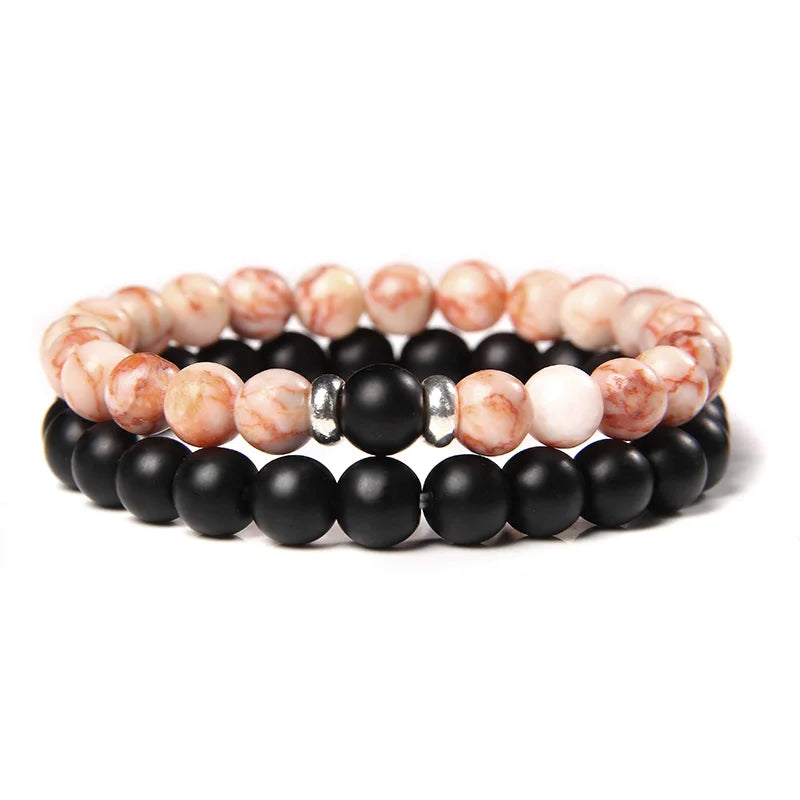 2Pcs/Set Couples Distance Bracelets male Black Lava Stone Beads bracelet female wood beads Charm Bracelets Women Men bracelet
