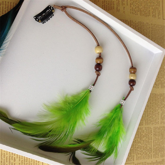 2023 New Fashionable Boho Feather Headband Wig Beaded Feather Headdress Handmade Hair Clip Girl Hair Accessories High Quality