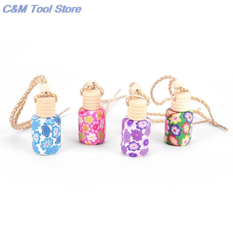 12ml Car Perfume Bottle Hanging Air Scent Freshener Perfume Diffuser Floral Art Printed Car Interior Decoration Travel Bottles
