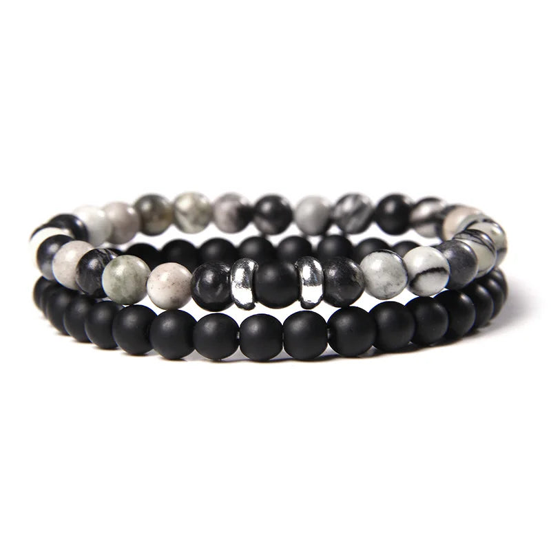 2Pcs/Set Couples Distance Bracelets male Black Lava Stone Beads bracelet female wood beads Charm Bracelets Women Men bracelet