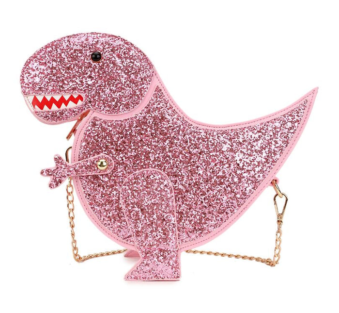 Trendy Glittery Dinosaur Crossbody Bag for Women's Chain Purses and Handbags Female Shoulder Bag  Casual Clutch Bag Pu Leather