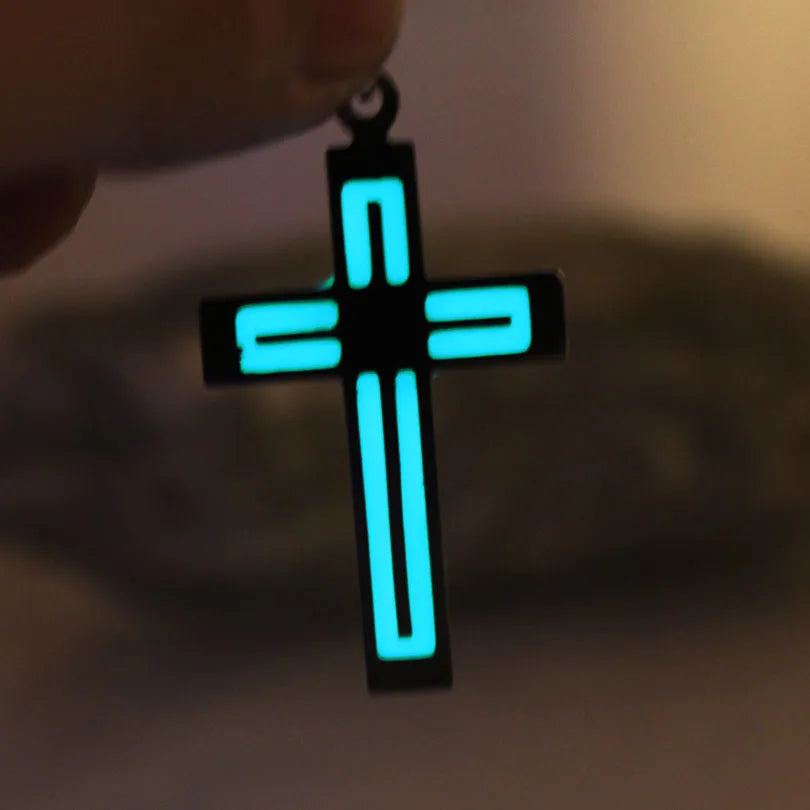 Glowing Necklace CROSS Necklace Stainless Steel Necklace Cross GLOW In The DARK