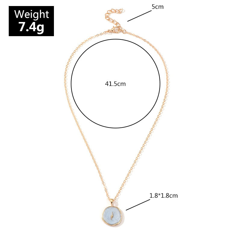 New Fashion Necklace Alloy Drop Oil Love Heart Moon Lightning Necklaces Elegant Cute Round Party Gift Jewelry For Women