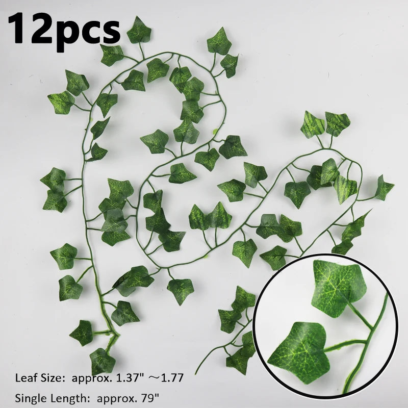 LED Room Decor 12PCS Aesthetic Artificial Plants Ivy Garland Fake Leaf Vines Hanging For Home Living Room Decoration Bedroom