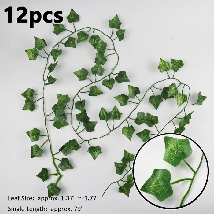 LED Room Decor 12PCS Aesthetic Artificial Plants Ivy Garland Fake Leaf Vines Hanging For Home Living Room Decoration Bedroom