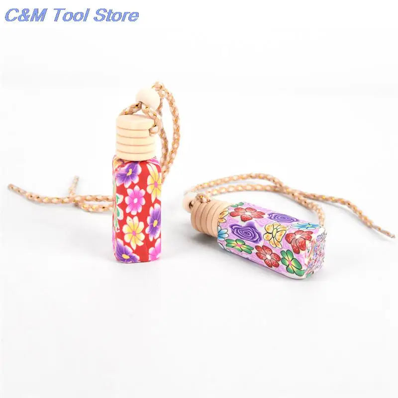12ml Car Perfume Bottle Hanging Air Scent Freshener Perfume Diffuser Floral Art Printed Car Interior Decoration Travel Bottles