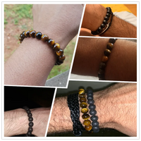 8mm Tiger Eye Stone Beads Bracelet Adjustable Braided Rope Bangles Natural Lava Rock Men Women Yoga Healing Balance Bracelets