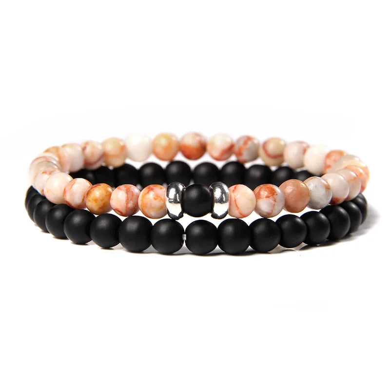 2Pcs/Set Couples Distance Bracelets male Black Lava Stone Beads bracelet female wood beads Charm Bracelets Women Men bracelet