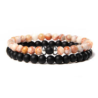 2Pcs/Set Couples Distance Bracelets male Black Lava Stone Beads bracelet female wood beads Charm Bracelets Women Men bracelet