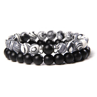 2Pcs/Set Couples Distance Bracelets male Black Lava Stone Beads bracelet female wood beads Charm Bracelets Women Men bracelet