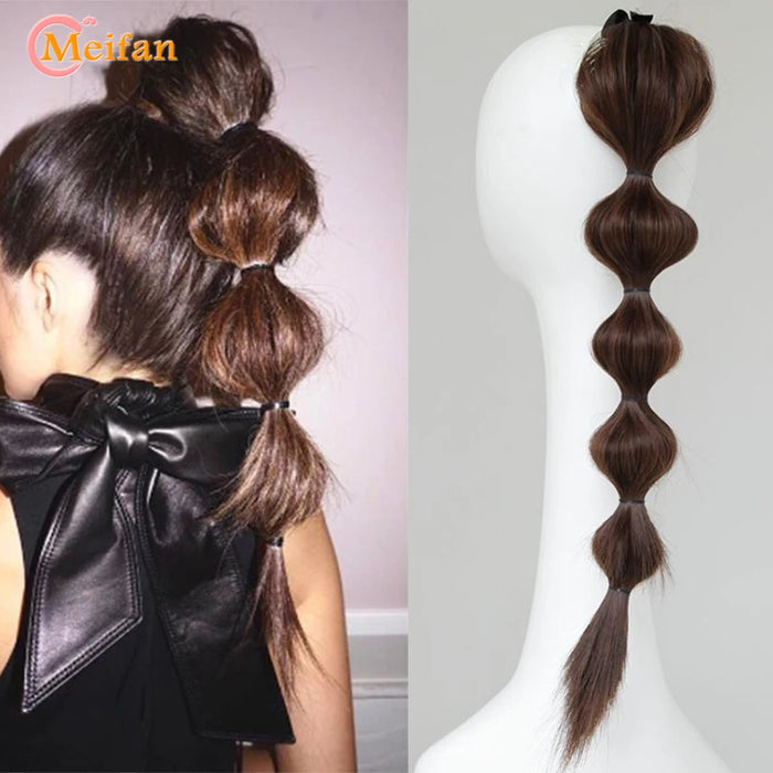 MEIFAN Synthetic Straight Hair Bubble Ponytail Clip in Drawstring Bubble Lantern Shape Braids Pony Tail Hair Extensions