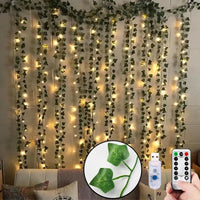 LED Room Decor 12PCS Aesthetic Artificial Plants Ivy Garland Fake Leaf Vines Hanging For Home Living Room Decoration Bedroom