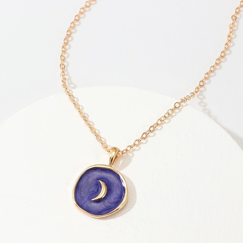 New Fashion Necklace Alloy Drop Oil Love Heart Moon Lightning Necklaces Elegant Cute Round Party Gift Jewelry For Women
