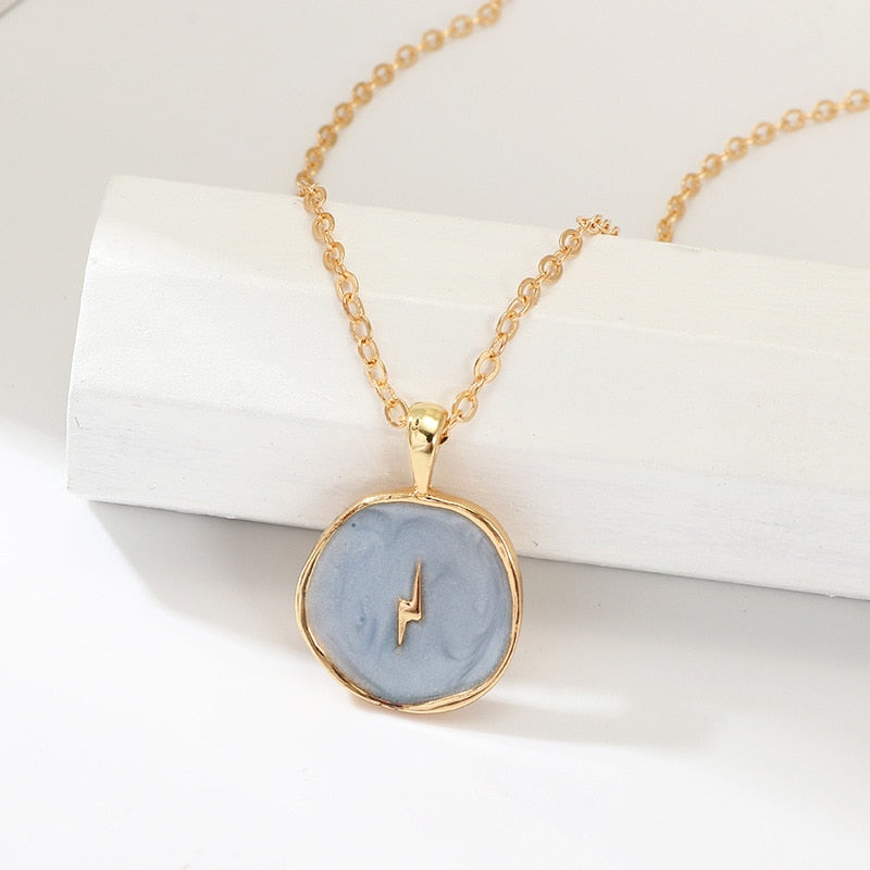 New Fashion Necklace Alloy Drop Oil Love Heart Moon Lightning Necklaces Elegant Cute Round Party Gift Jewelry For Women