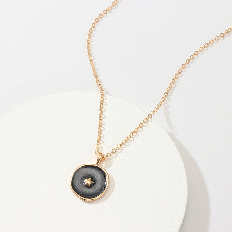 New Fashion Necklace Alloy Drop Oil Love Heart Moon Lightning Necklaces Elegant Cute Round Party Gift Jewelry For Women