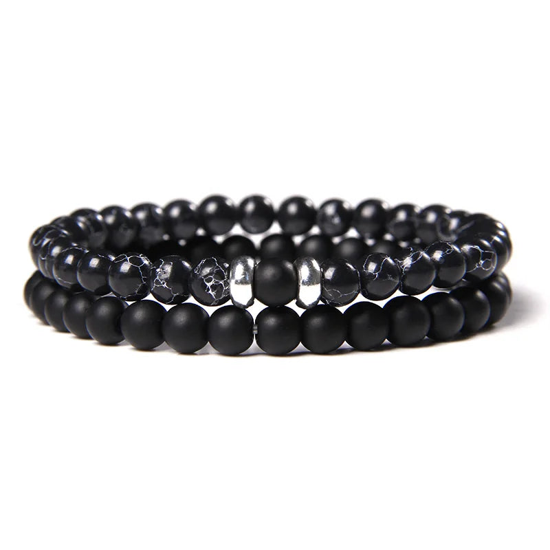 2Pcs/Set Couples Distance Bracelets male Black Lava Stone Beads bracelet female wood beads Charm Bracelets Women Men bracelet