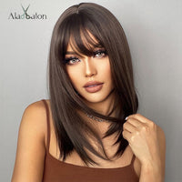 ALAN EATON Short Silky Straight Synthetic Wigs with Bangs Black Brown Lolita Bobo Wigs For Women Cosplay Daily Heat Resistant