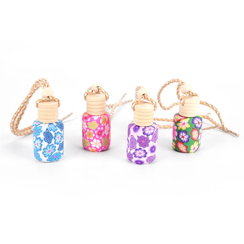 New Floral Art Printed Hanging Car Air Freshener Perfume Diffuser Fragrance Bottle