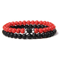 2Pcs/Set Couples Distance Bracelets male Black Lava Stone Beads bracelet female wood beads Charm Bracelets Women Men bracelet