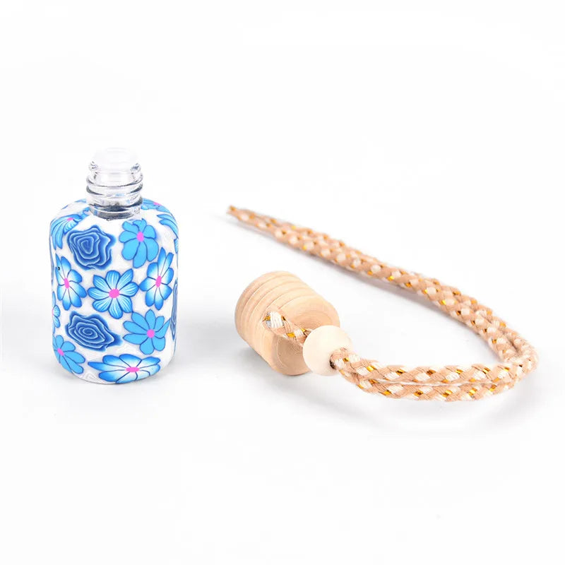 New Floral Art Printed Hanging Car Air Freshener Perfume Diffuser Fragrance Bottle