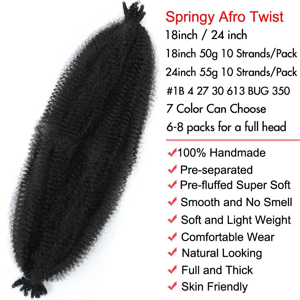Springy Afro Twist Hair meche afro kinky Spring Twist Hair For Butterfly Distressed Locs Natural Black Marley Twist Braiding