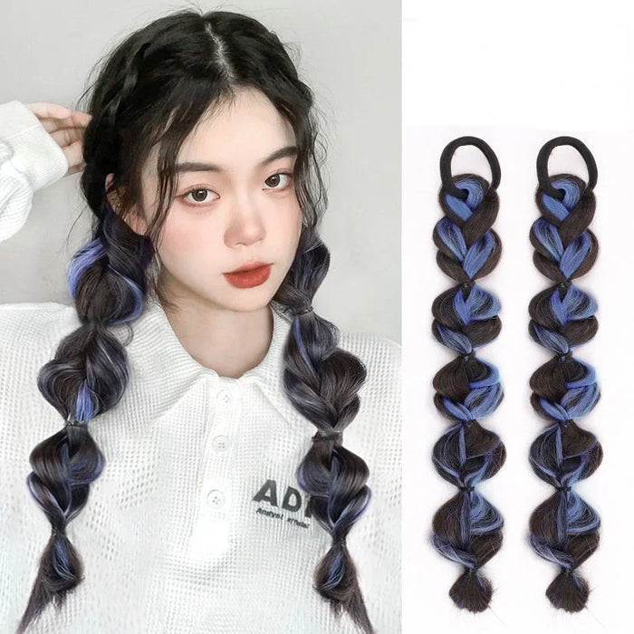 2pcs/set Synthetic Bubble Twist Ponytail High Elastic Wig Woman Style Hair Side Natural Lantern Braid Black Hous Tail Hairpiece