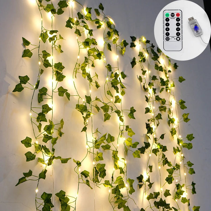 12pcs Artificial Plants Balcony Decorations Liana Led Leaf Garland Silk Rattan Leaf Vine Room Decor Home Living Exterior Terrace