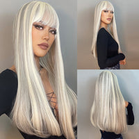 ライトワインレッド合成かつら前髪付き女性のためのロングストレートヘアウィッグナチュラルコスプレパーティー耐熱