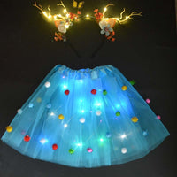 ライト LED フラワーガール子供服チュチュスカートプリンセスパーティートナカイ角カチューシャ鹿の耳誕生日クリスマスハロウィン