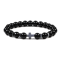 Man Hematite Cross Bracelets Wood Beads Natural Onyx Tiger Eye Lava Stone Meditation Prayer Bracelet for Women Healing Jewelry