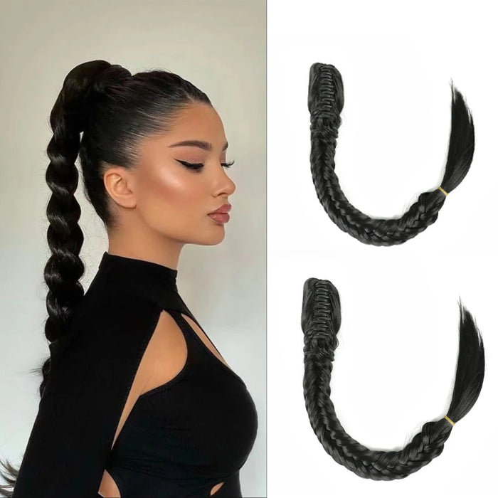 Synthetic Long Fishtail Braid Hair Tail Lantern Bubble Claw On Ponytail Clip In Hair Extensions Hairpiece For Women