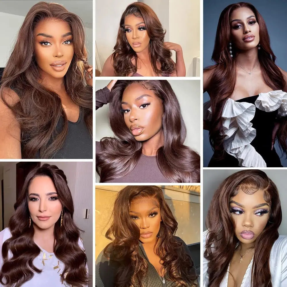 Chocolate Brown 13x6 HD Lace Front Human Hair Wigs For Women Brazilian Body Wave 4x4 13x4 Full Lace Frontal Wigs 100% Human Hair