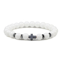 Man Hematite Cross Bracelets Wood Beads Natural Onyx Tiger Eye Lava Stone Meditation Prayer Bracelet for Women Healing Jewelry