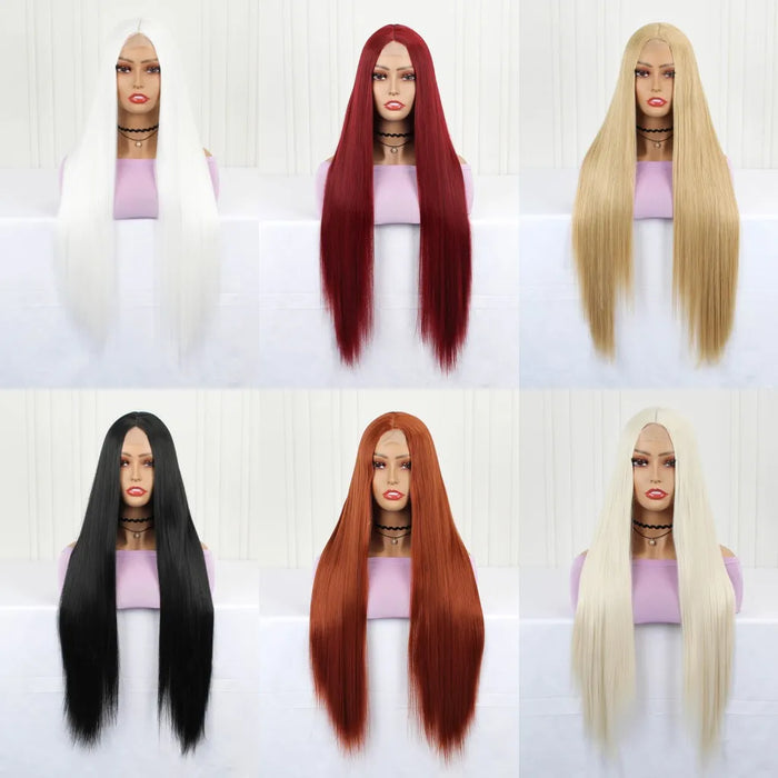 Lace Wig Synthetic Front Lace Wigs Straight Hand-tied Brown Blonde  Black White Wig